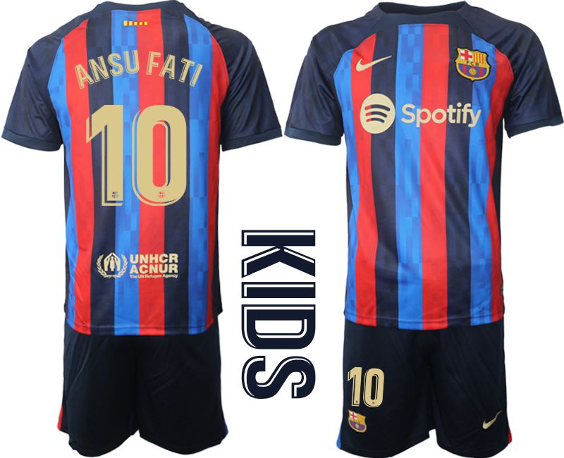 Youth 2022-2023 Club Barcelona home blue #10 Soccer Jersey->youth soccer jersey->Youth Jersey